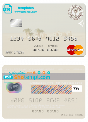 Iraq Rasheed Bank mastercard template in PSD format, fully editable