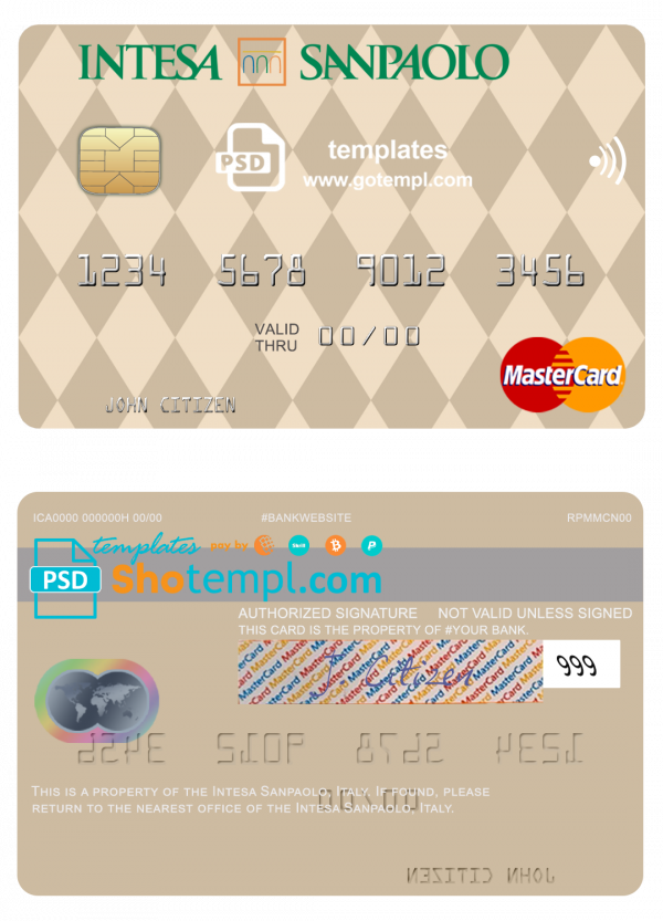 Italy Intesa Sanpaolo mastercard fully editable template in PSD format