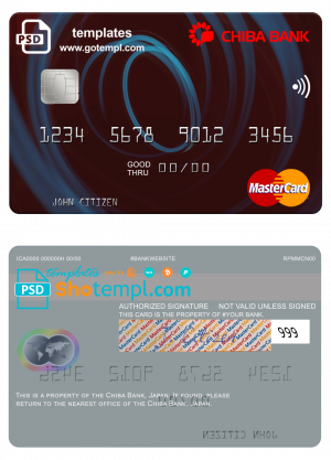 Japan Chiba Bank mastercard fully editable template in PSD format