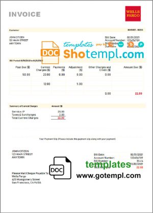 USA Wells Fargo invoice template in Word and PDF format, fully editable