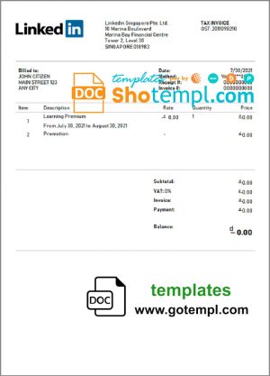 USA Linkedin invoice template in Word and PDF format, fully editable