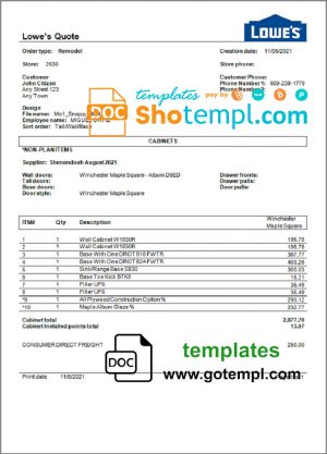 USA Lowe's invoice template in Word and PDF format, fully editable