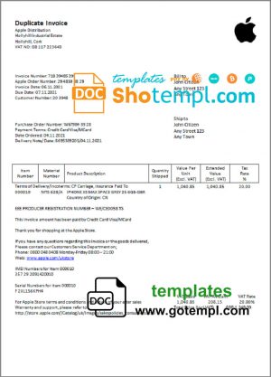 USA Apple invoice template in Word and PDF format, fully editable