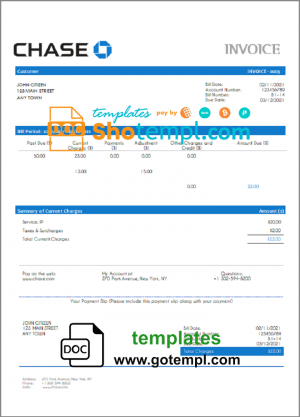 USA Chase invoice template in Word and PDF format, fully editable