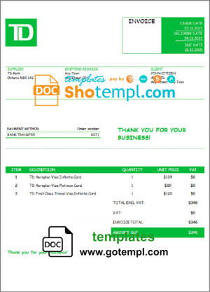 USA TD invoice template in Word and PDF format, fully editable