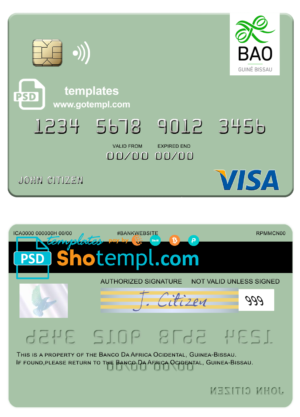 Guinea Bissau Banco Da Africa Ocidental visa card fully editable template in PSD format