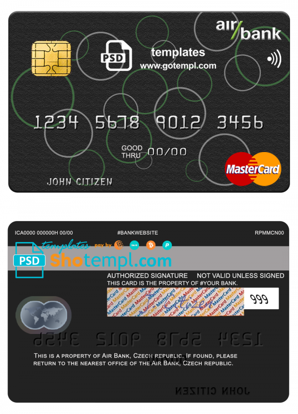 Czech Air Bank mastercard template in PSD format