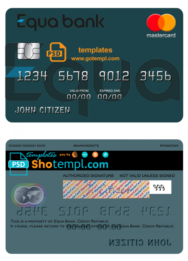 Czech Equa Bank mastercard template in PSD format