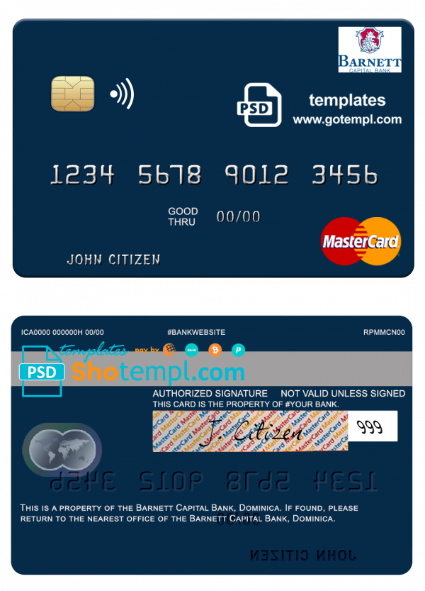 Dominica Barnett Capital Bank mastercard template in PSD format