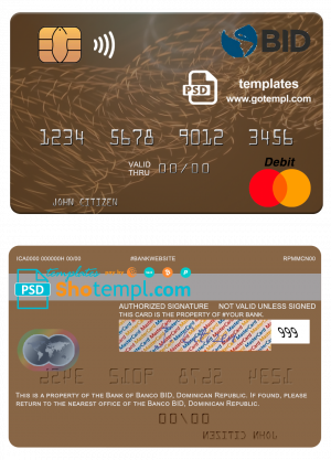 Dominican Republic Banco BID mastercard template in PSD format