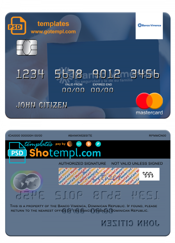 Dominican Republic Banco Vimecan mastercard mastercard template in PSD format
