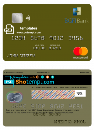 Equatorial Guinea BGFI Bank mastercard credit card template in PSD format