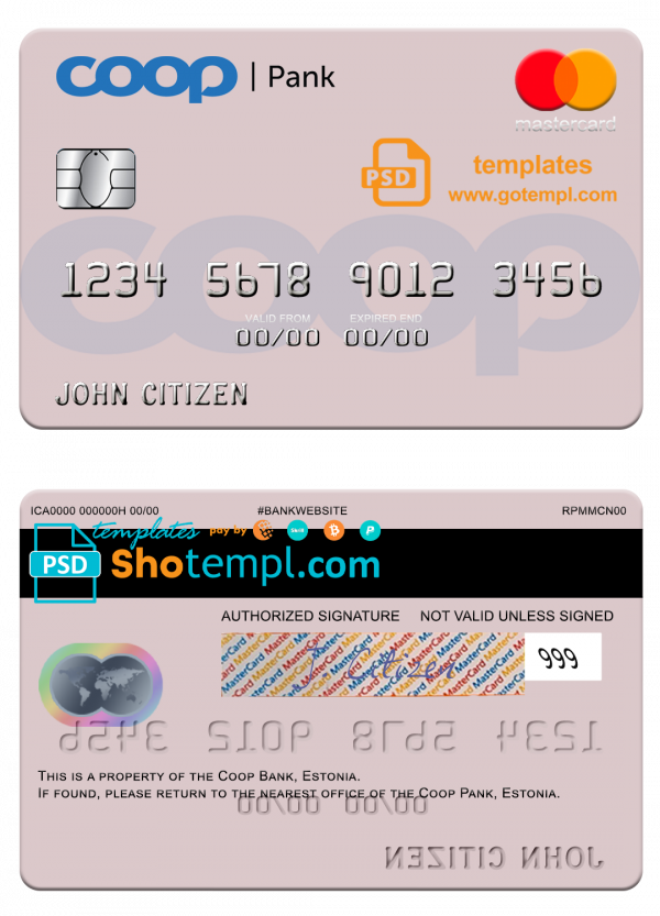 Estonia Coop Pank mastercard credit card template in PSD format