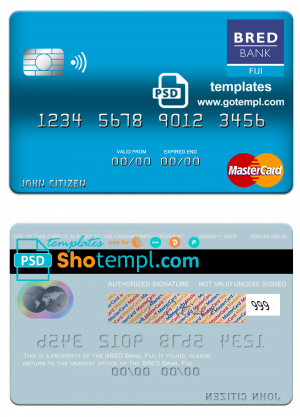 Fiji BRED Bank mastercard credit card template in PSD format