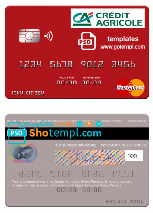 France Credit Agricole Bank mastercard credit card template in PSD format