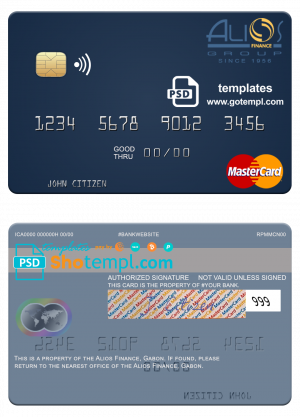 Gabon Alios France mastercard template in PSD format