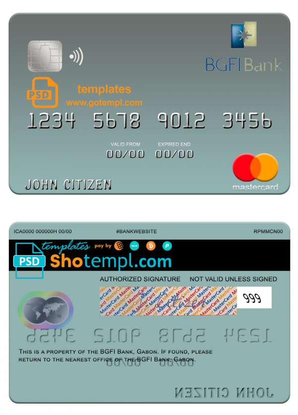 Gabon BGFI Bank mastercard template in PSD format