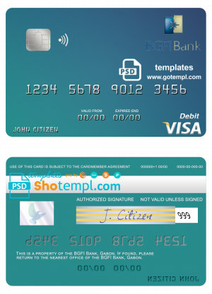 Gabon BGFI Bank visa debit card template in PSD format