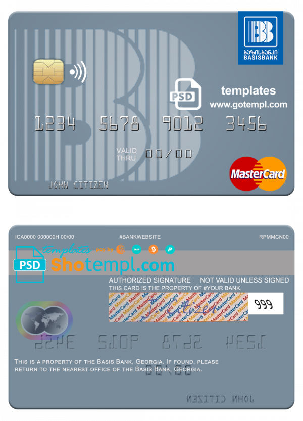 Georgia Basis Bank mastercard template in PSD format