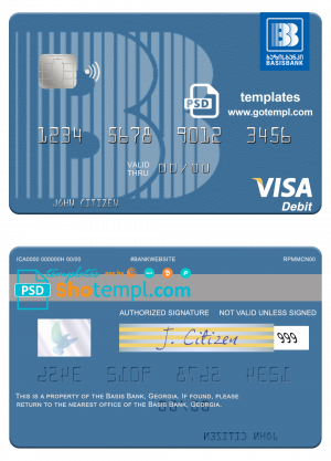 Georgia Basis Bank visa debit card template in PSD format