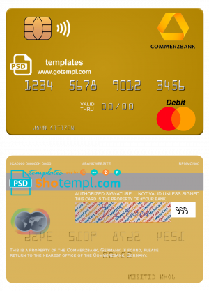 Germany Commerz Bank mastercard template in PSD format