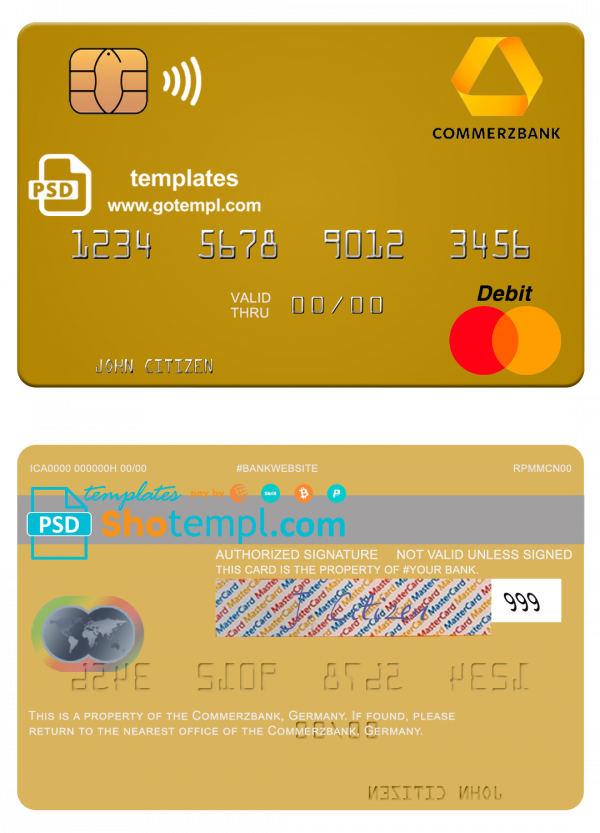 Germany Commerz Bank mastercard template in PSD format