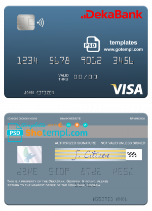 Germany Deka Bank visa debit card template in PSD format