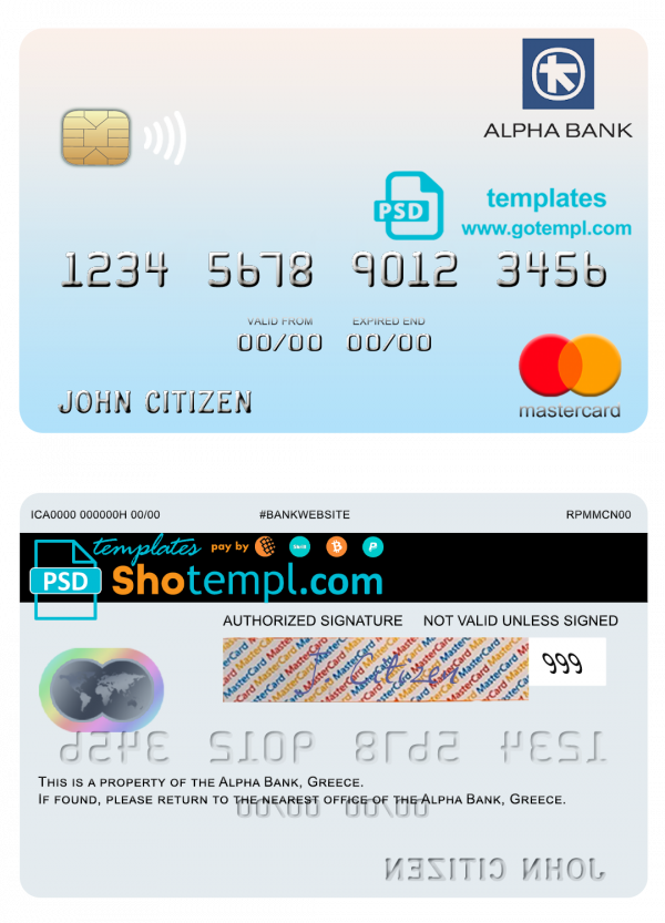 Greece Alpha Bank mastercard template in PSD format