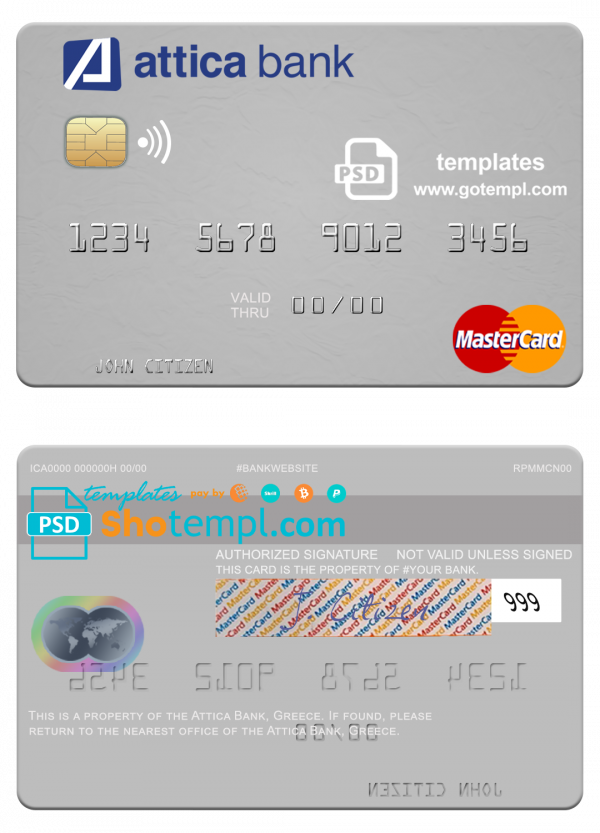 Greece Attica Bank mastercard credit card fully editable template in PSD format