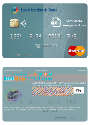 Guinea Banque Islmaique de Guinée mastercard credit card fully editable template in PSD format