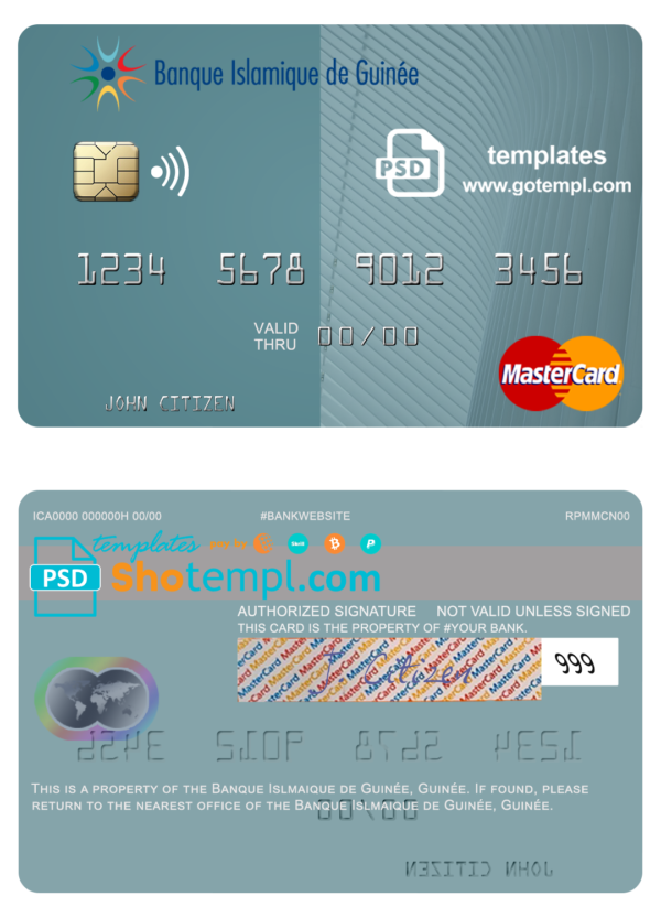 Guinea Banque Islmaique de Guinée mastercard credit card fully editable template in PSD format