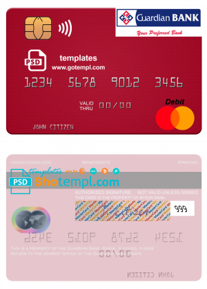 Kenya Guardian Bank mastercard credit card fully editable template in PSD format