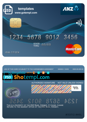 Kiribati ANZ Bank mastercard fully editable template in PSD format