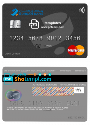 Kuwait Burgan Bank mastercard credit card template in PSD format.