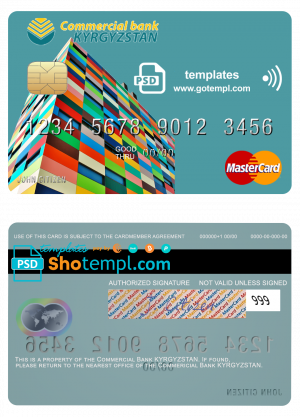 Kyrgyzstan Commercial Bank mastercard fully editable template in PSD format