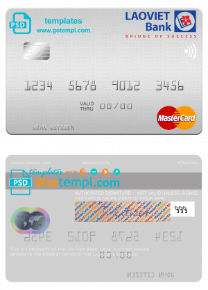 Laos Lao-Viet mastercard fully editable credit card template in PSD format