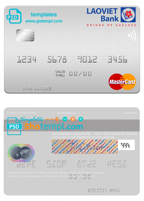 Laos Lao-Viet mastercard fully editable credit card template in PSD format