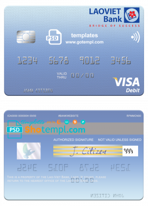 Laos Lao-Viet visa card fully editable template in PSD format