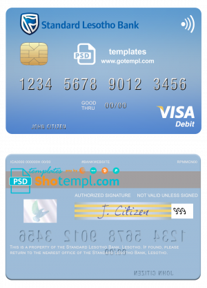 Lesotho Standard Bank visa card fully editable template in PSD format