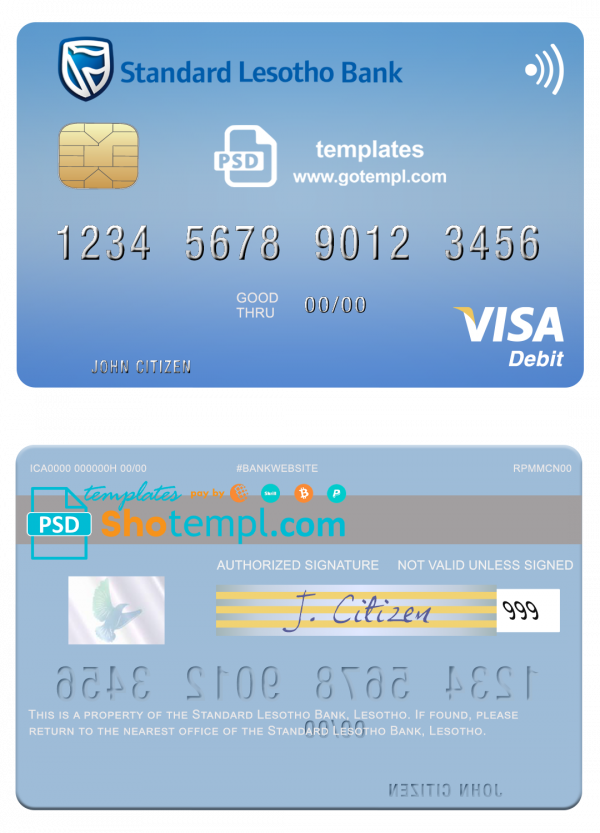 Lesotho Standard Bank visa card fully editable template in PSD format