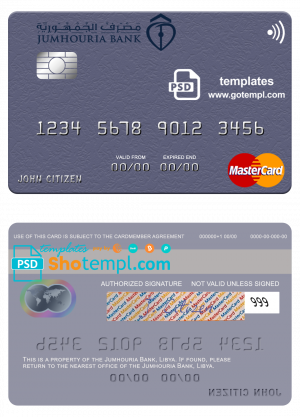 Libya Jumhouria Bank mastercard fully editable credit card template in PSD format