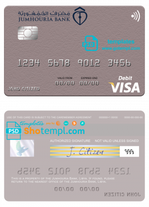 Libya Jumhouria Bank visa card fully editable template in PSD format