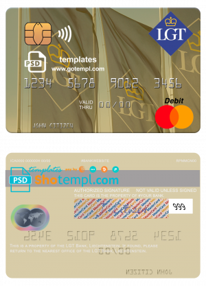 Liechtenstein LGT Bank mastercard fully editable credit card template in PSD format