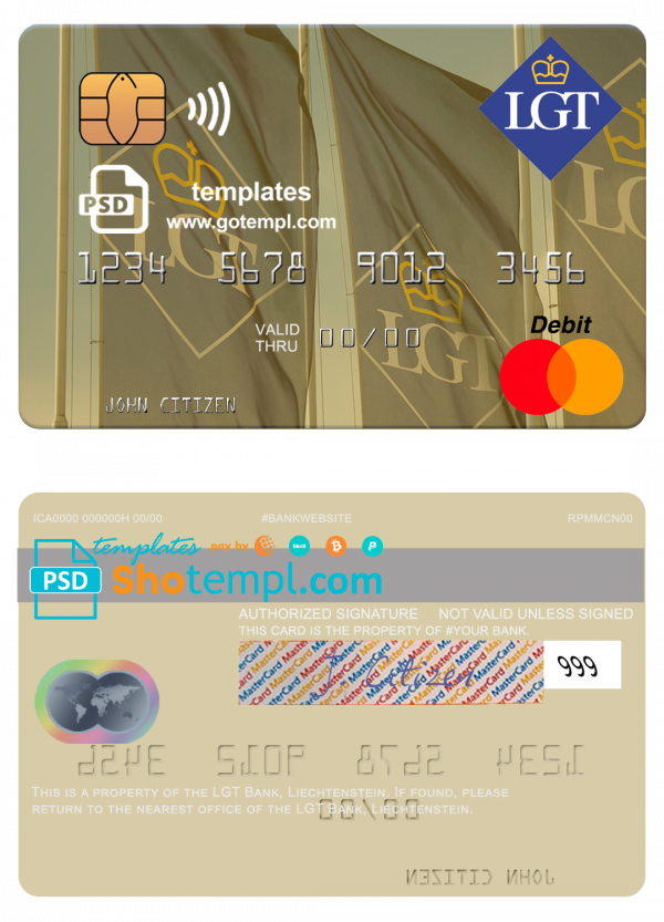 Liechtenstein LGT Bank mastercard fully editable credit card template in PSD format