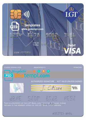 Liechtenstein LGT Bank visa card fully editable template in PSD format