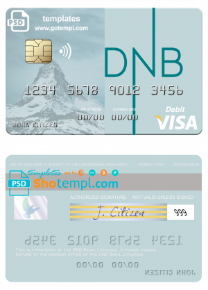Lithuania DNB Bank visa card fully editable template in PSD format