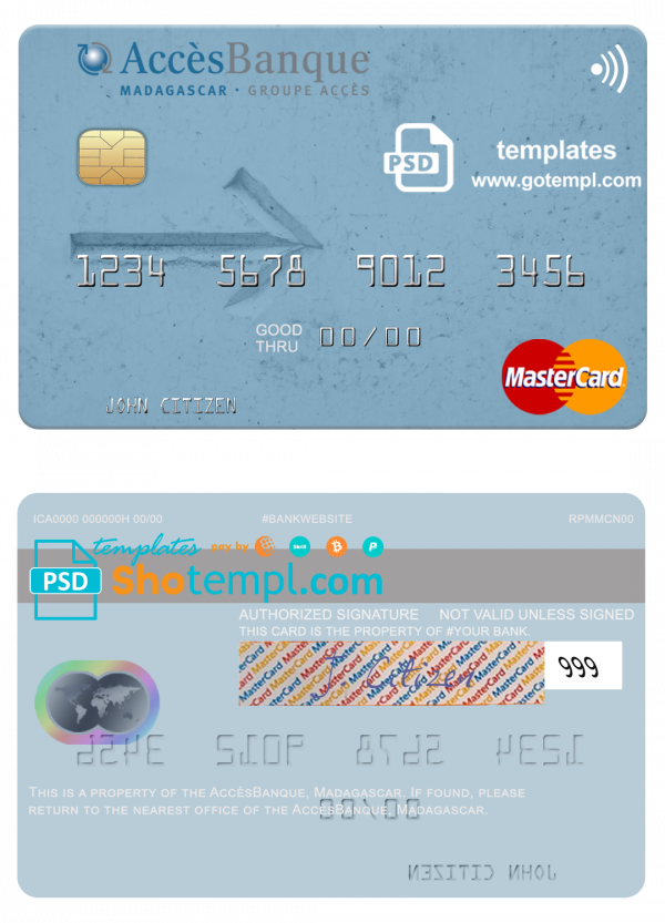 Madagascar AccèsBanque mastercard credit card template in PSD format