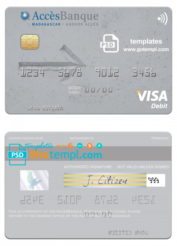 Madagascar AccèsBanque visa card fully editable template in PSD format