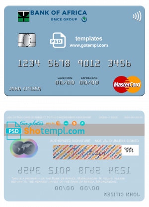 Madagascar Bank of Africa mastercard credit card template in PSD format