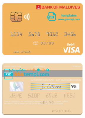 Maldives Bank of Maldives visa credit card template in PSD format